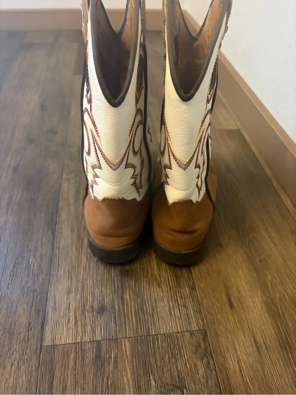 Twister Unisex Youth Trey Brown & White Faux Leather Western Cowboy Boots SZ 13